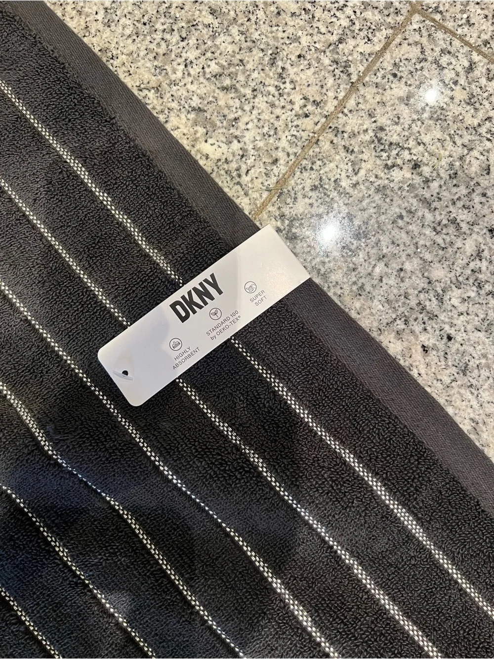 DKNY Charcoal Pinstripe Strapless Wrap Dress